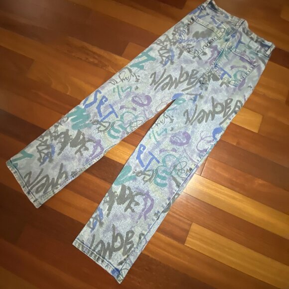 Wild Fable Retro Jeans size 4 Super High Rise Straight Graffiti - Picture 4 of 4